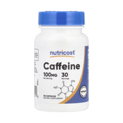 Nutricost, Caffeine, 100 mg, 30 Capsules front packaging view