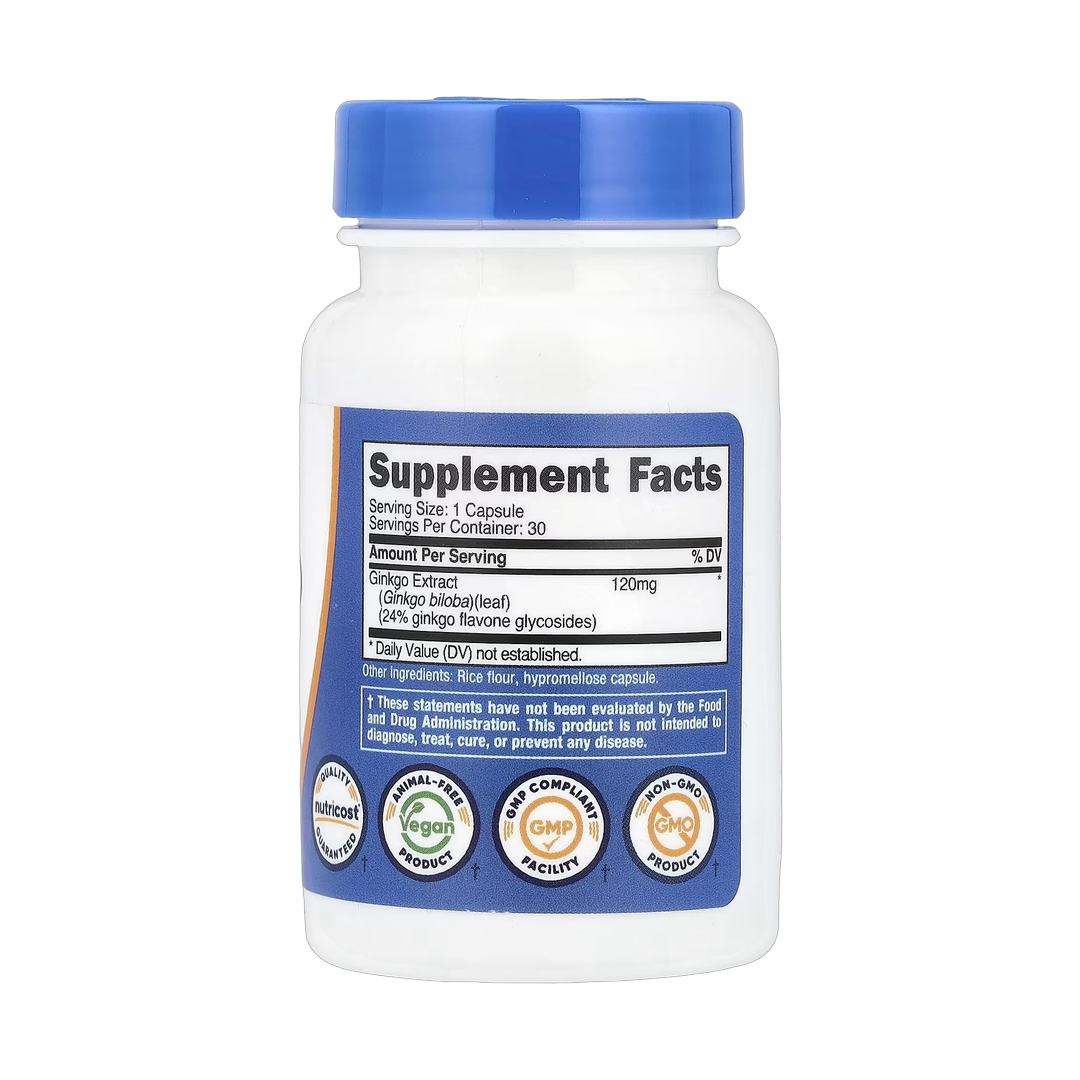 Nutricost, Ginkgo Biloba, 120 mg, 30 Capsules back packaging view