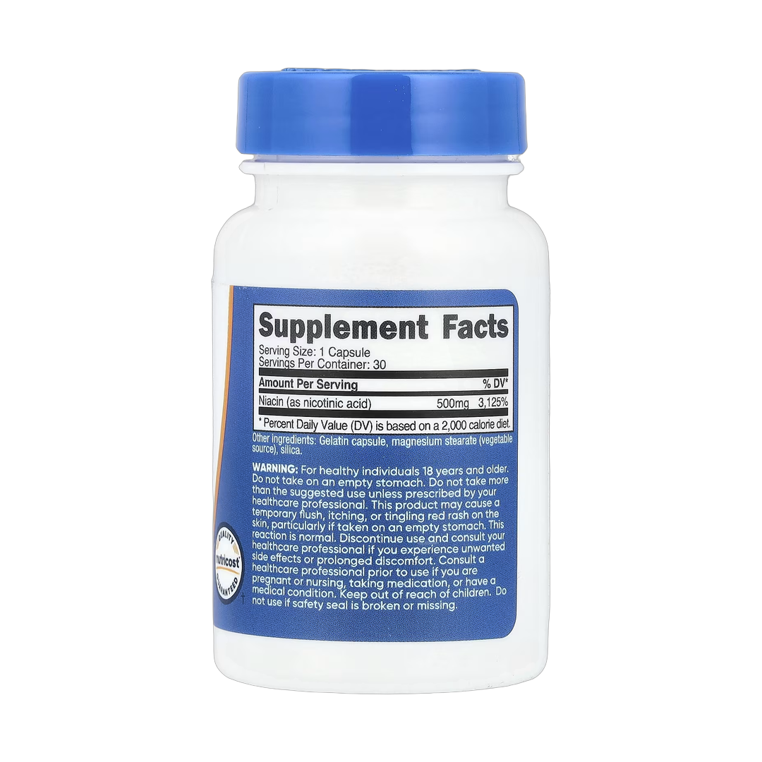 Nutricost, Niacin, 500 mg, 30 Capsules back packaging view