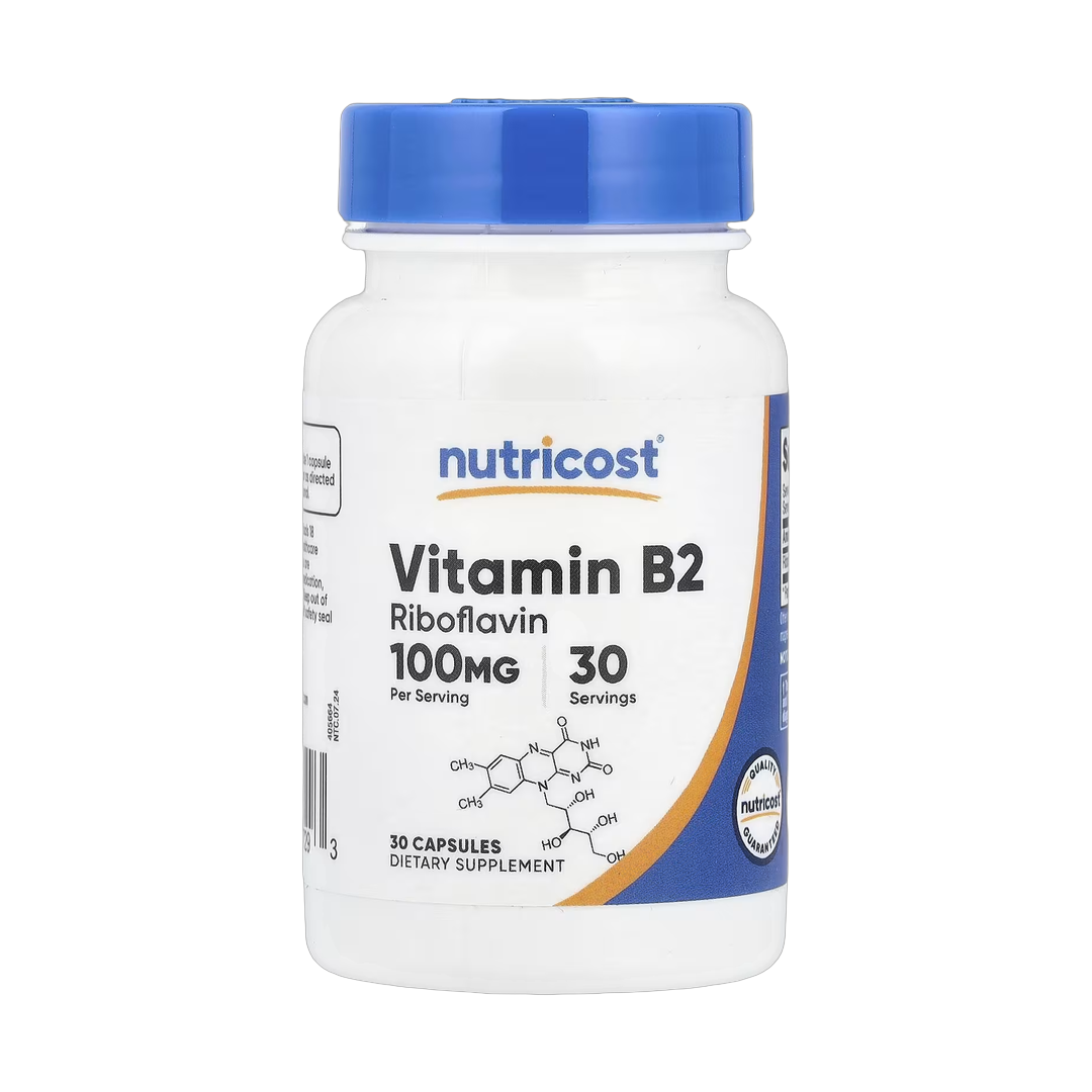 Nutricost, Vitamin B2, 100 mg, 30 Capsules front packaging view