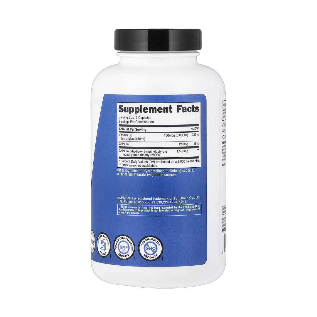 Nutricost, Performance, HMB + Vitamin D3, 240 Capsules back packaging view