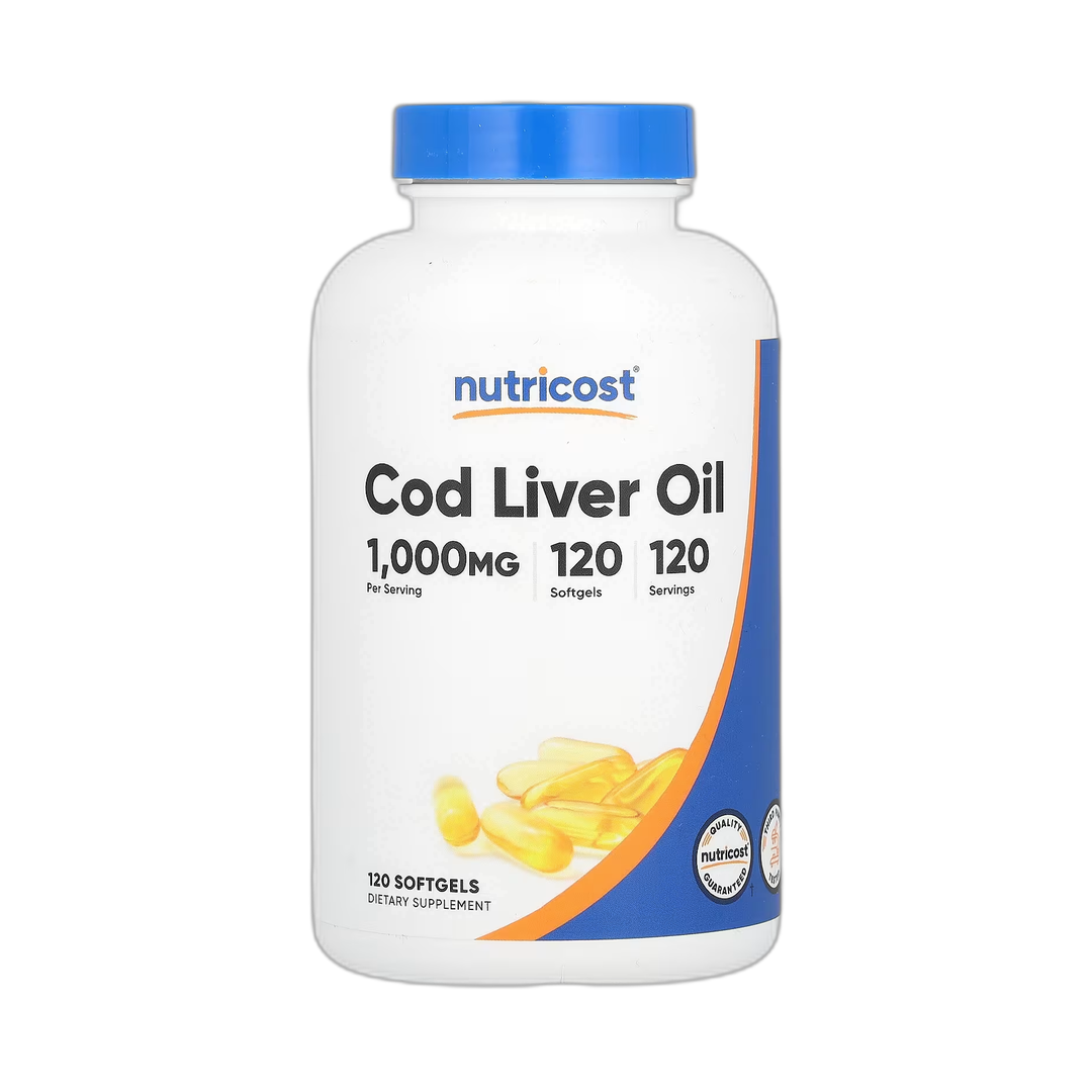 Nutricost, Cod Liver Oil, 1,000 mg, 120 Softgels front packaging view