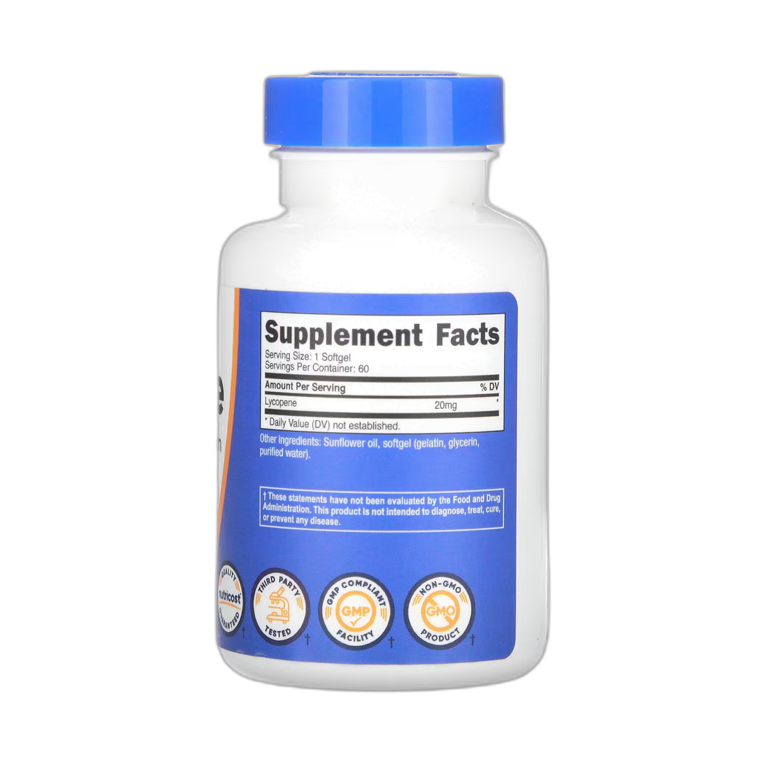 Nutricost, Lycopene, 20 mg , 60 Softgels back packaging view