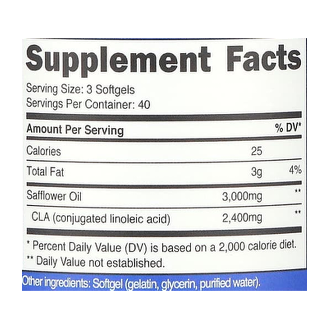 Nutricost, CLA, 120 Softgels supplement facts label showing ingredients, vitamins, minerals, and serving information