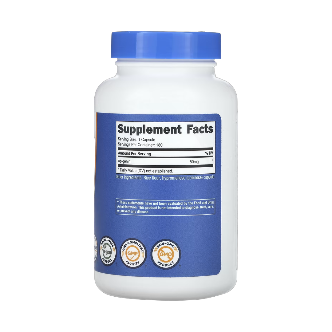 Nutricost, Apigenin, 50 mg, 180 Capsules back packaging view