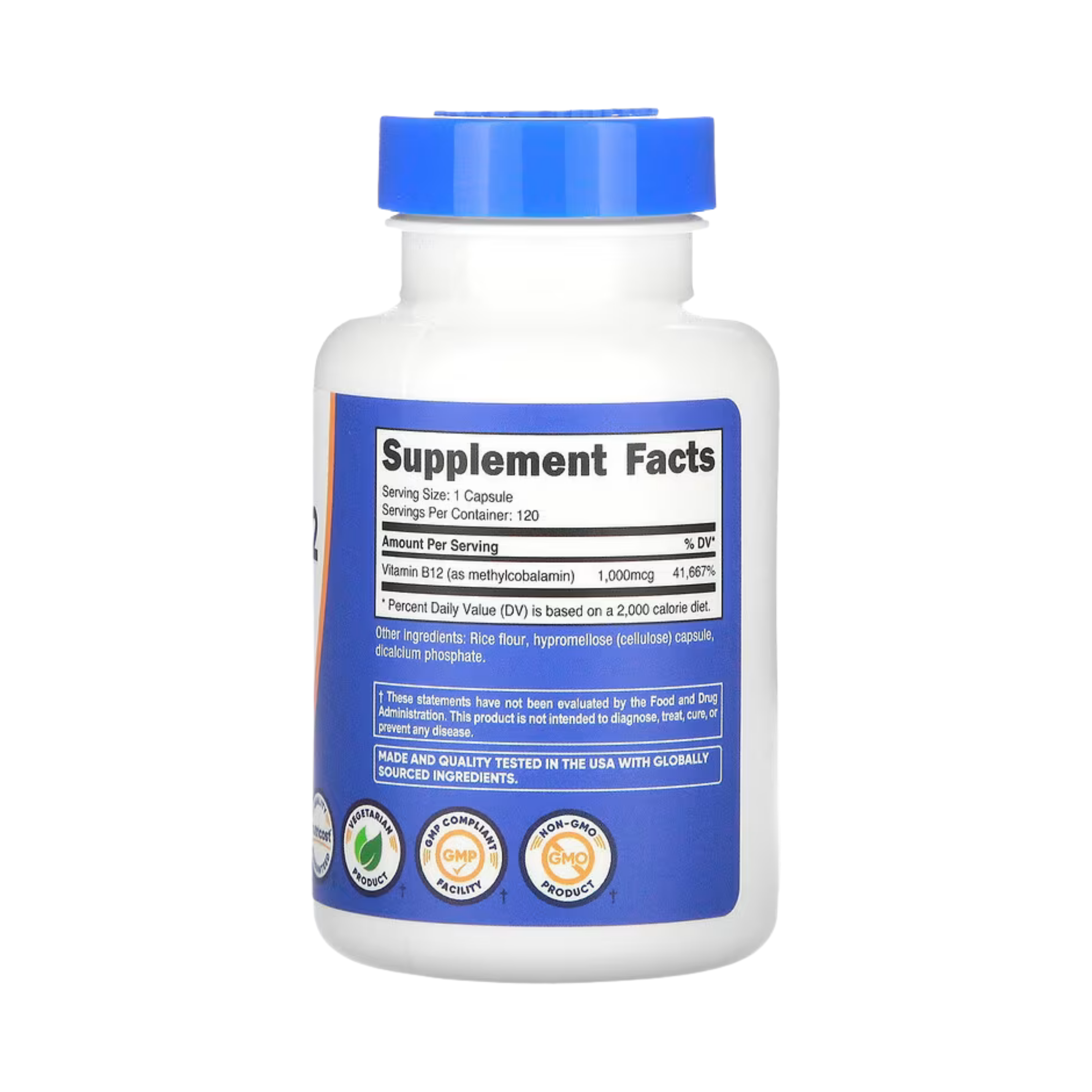 Nutricost, Vitamin B12, 1,000 mcg, 120 Capsules back packaging view
