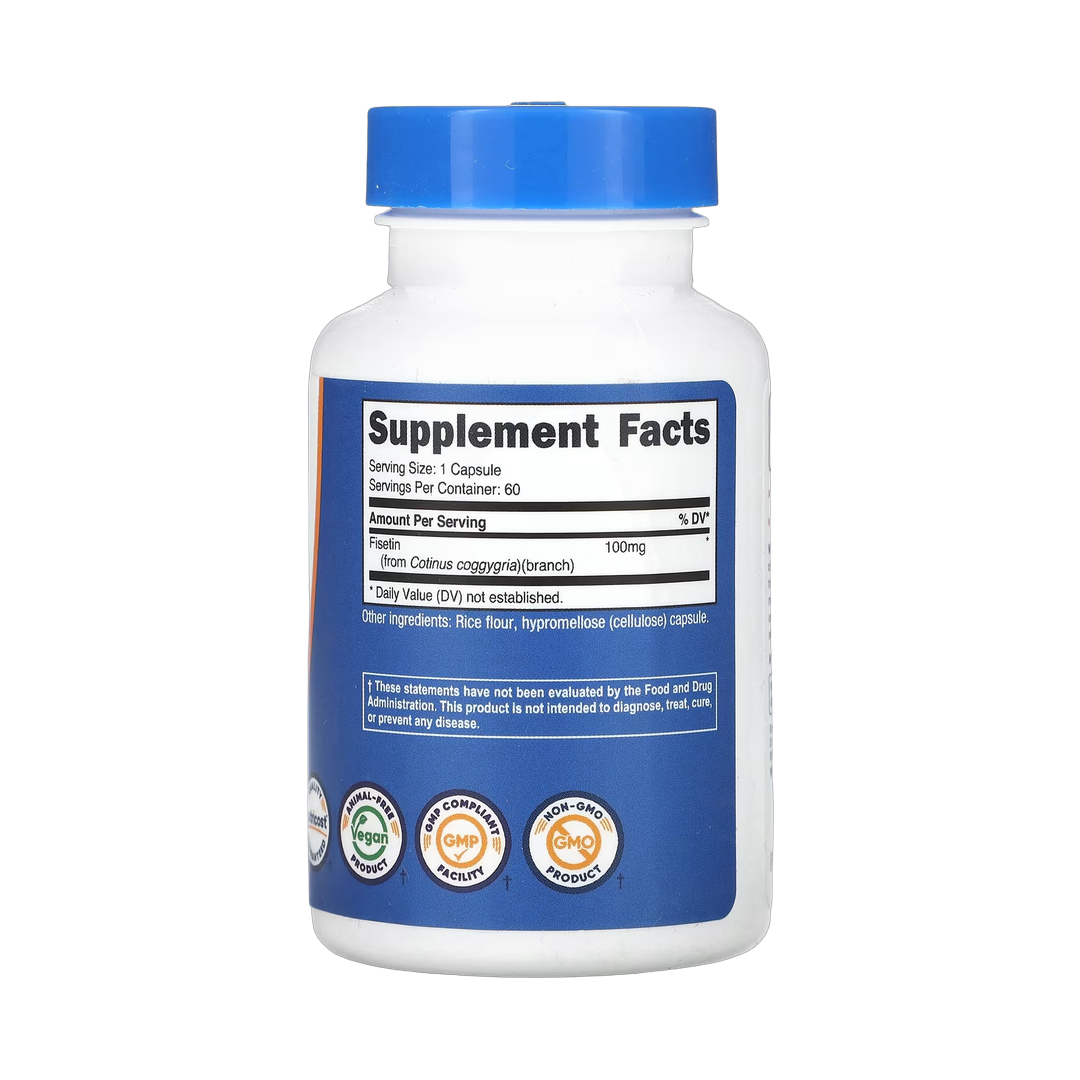 Nutricost, Fisetin, 100 mg , 60 Capsules back packaging view