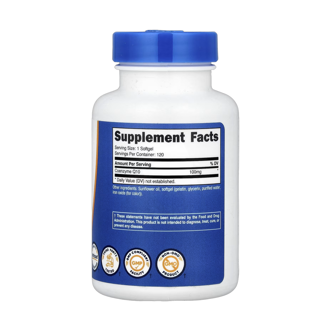 Nutricost, CoQ10, 100 mg, 120 Softgels back packaging view