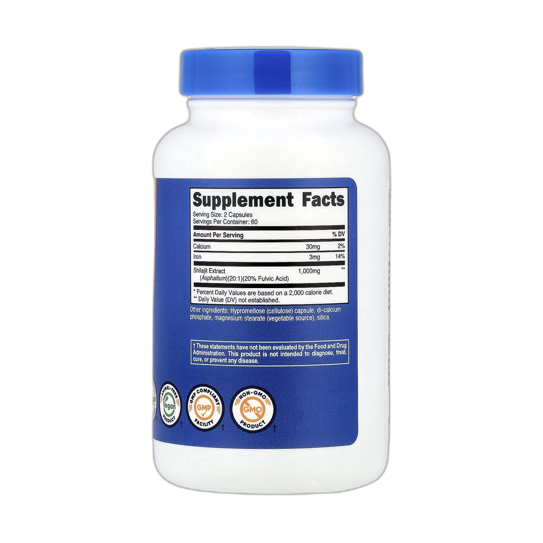 Nutricost, Shilajit, 120 Capsules back packaging view