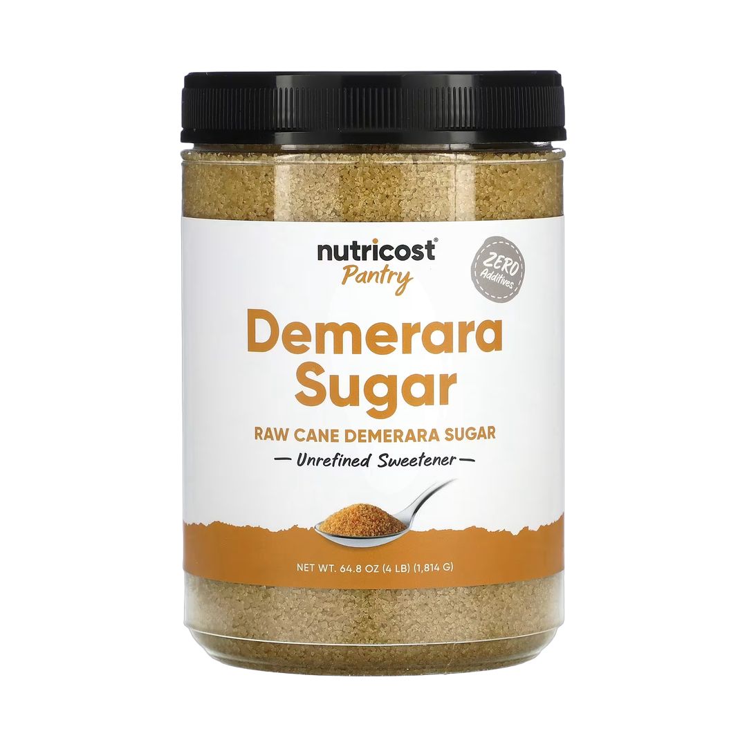 Nutricost, Pantry, Demerara Sugar, Unrefined Sweetener, 64.8 oz, 1,814 g front packaging view