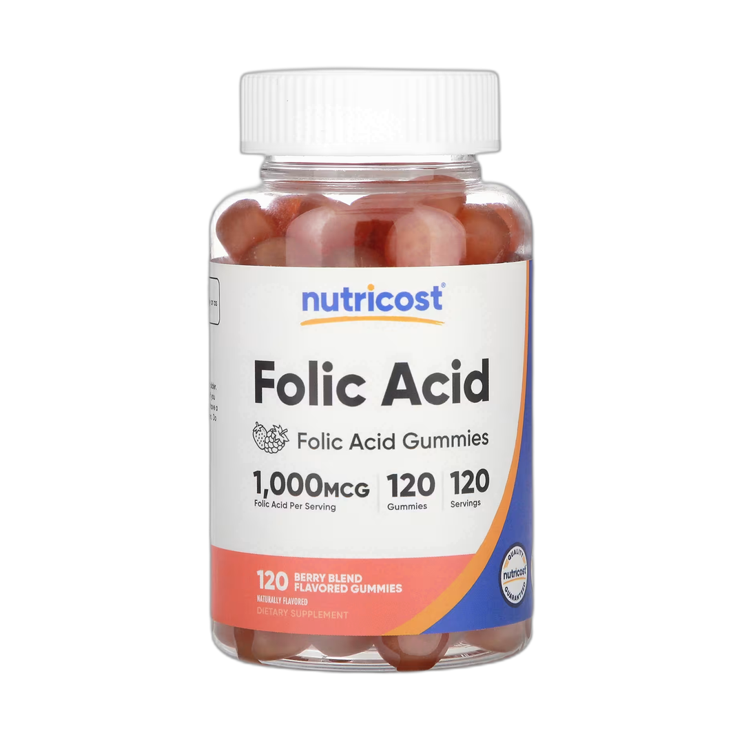 Nutricost, Folic Acid Gummies, Berry Blend, 1,000 mcg, 120 Gummies front packaging view
