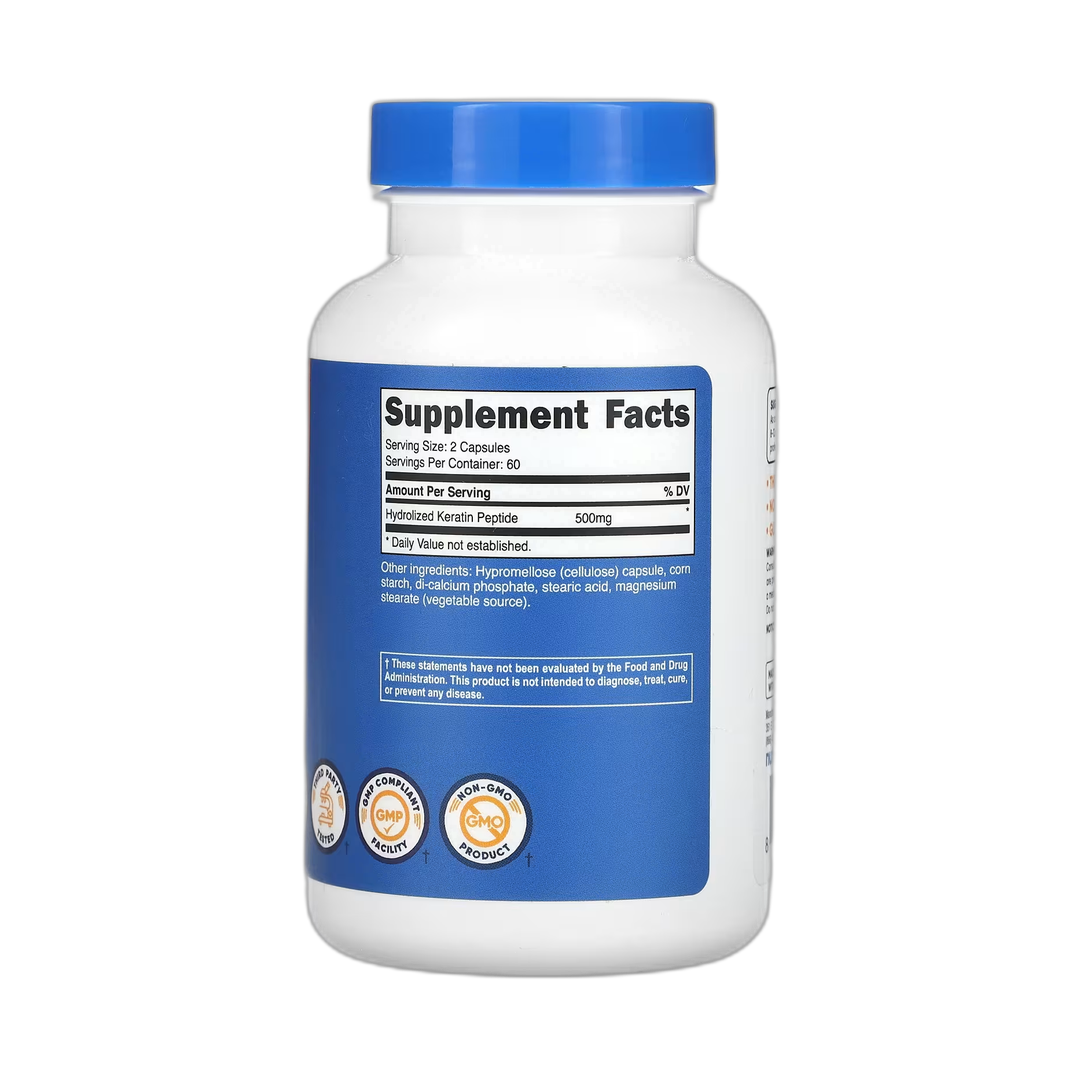 Nutricost, Keratin, 120 Capsules back packaging view