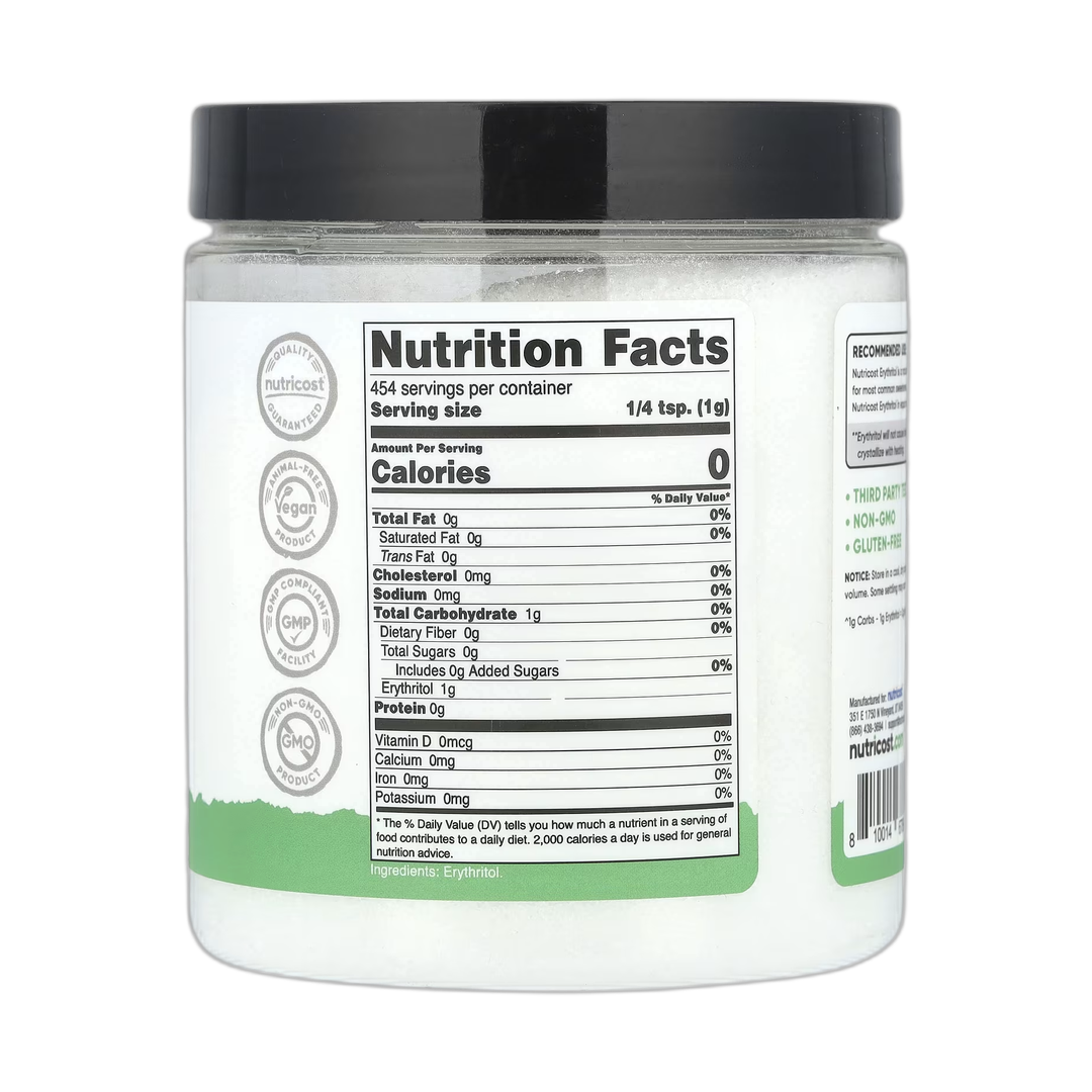 Nutricost, Pantry, Erythritol, 16 oz, 454 g back packaging view