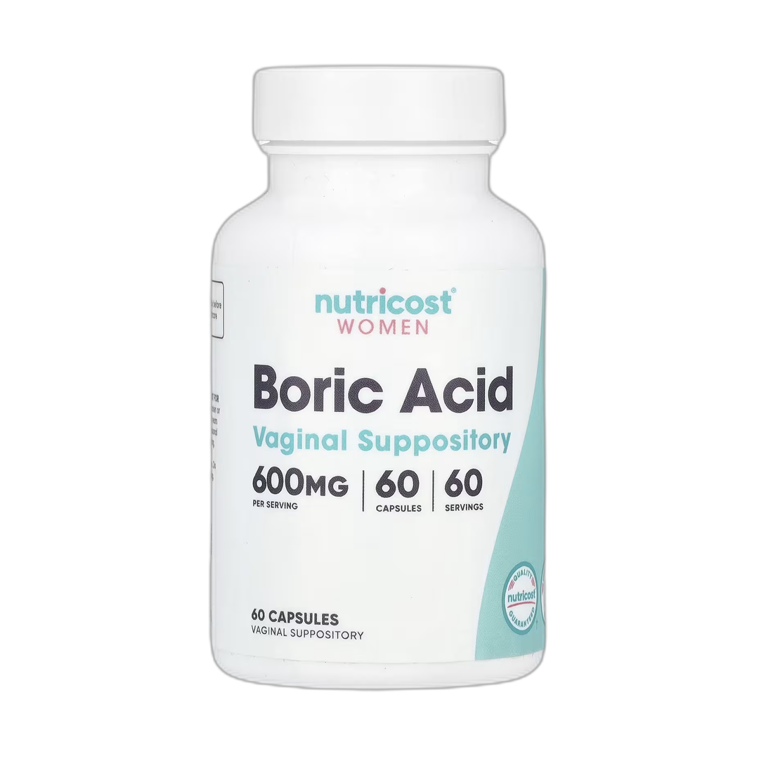 Nutricost, Women, Boric Acid, Vaginal Suppository, 600 mg , 60 Capsules front packaging view