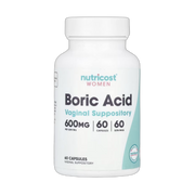 Nutricost, Women, Boric Acid, Vaginal Suppository, 600 mg , 60 Capsules front packaging view