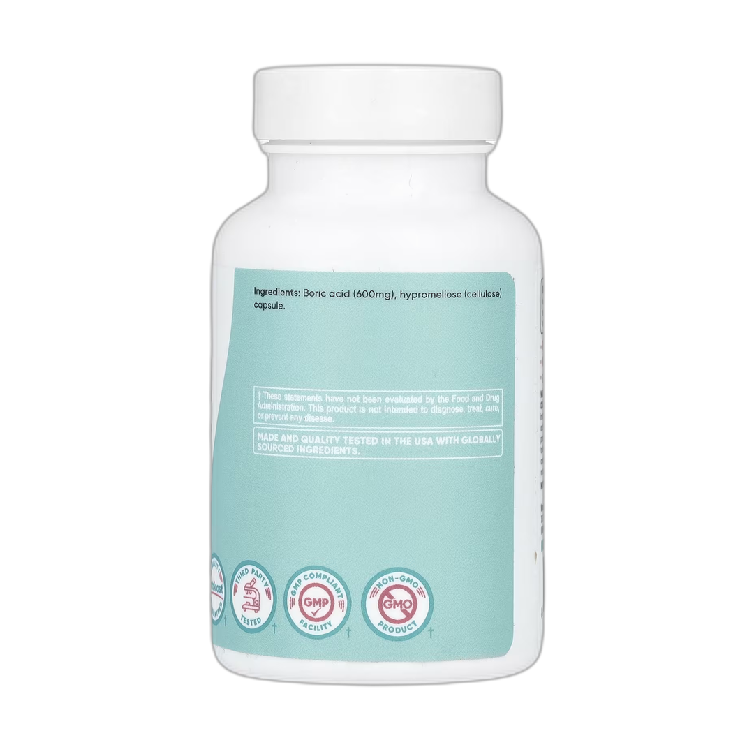 Nutricost, Women, Boric Acid, Vaginal Suppository, 600 mg , 60 Capsules back packaging view