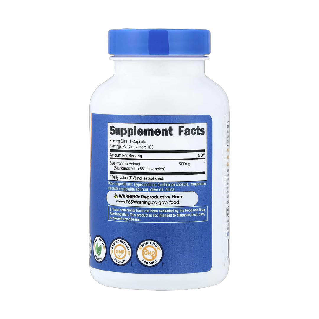 Nutricost, Bee Propolis, 500 mg, 120 Capsules back packaging view