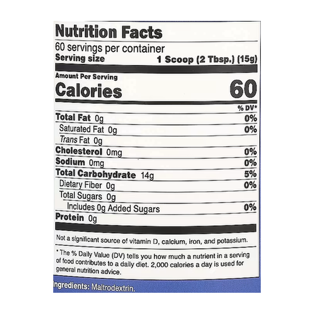 Nutricost, Maltodextrin, Unflavored, 32 oz, 907 g supplement facts label showing ingredients, vitamins, minerals, and serving information