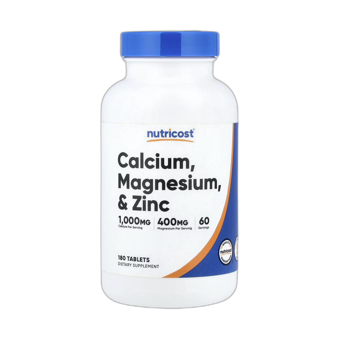 Nutricost, Calcium, Magnesium, & Zinc, 180 Tablets front packaging view