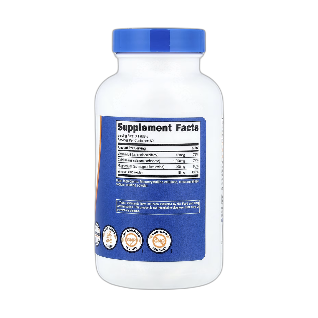 Nutricost, Calcium, Magnesium, & Zinc, 180 Tablets back packaging view