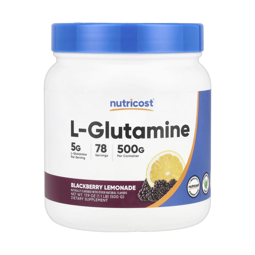 Nutricost, L-Glutamine, Blackberry Lemonade, 17.9 oz, 500 g front packaging view