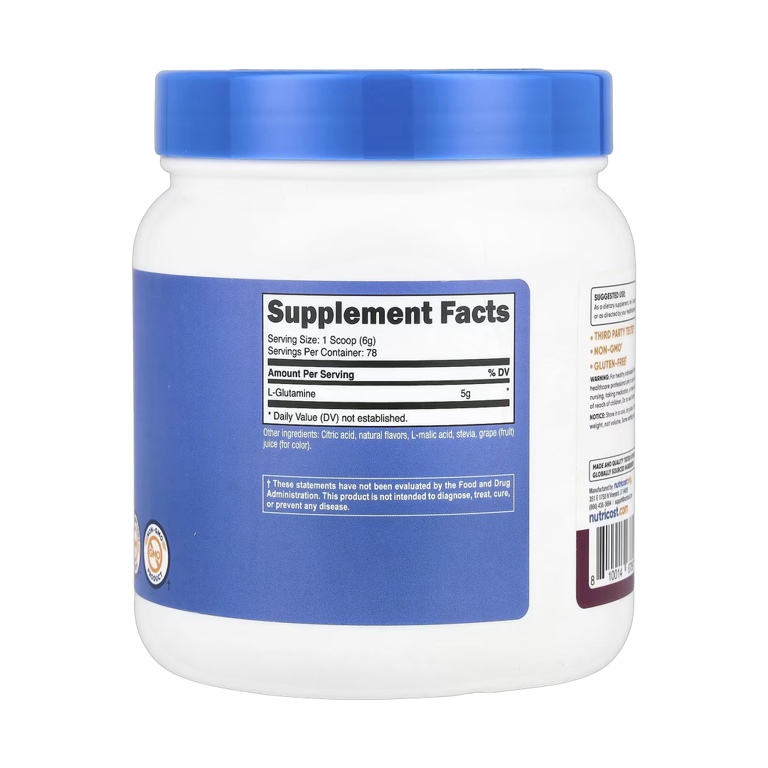 Nutricost, L-Glutamine, Blackberry Lemonade, 17.9 oz, 500 g back packaging view