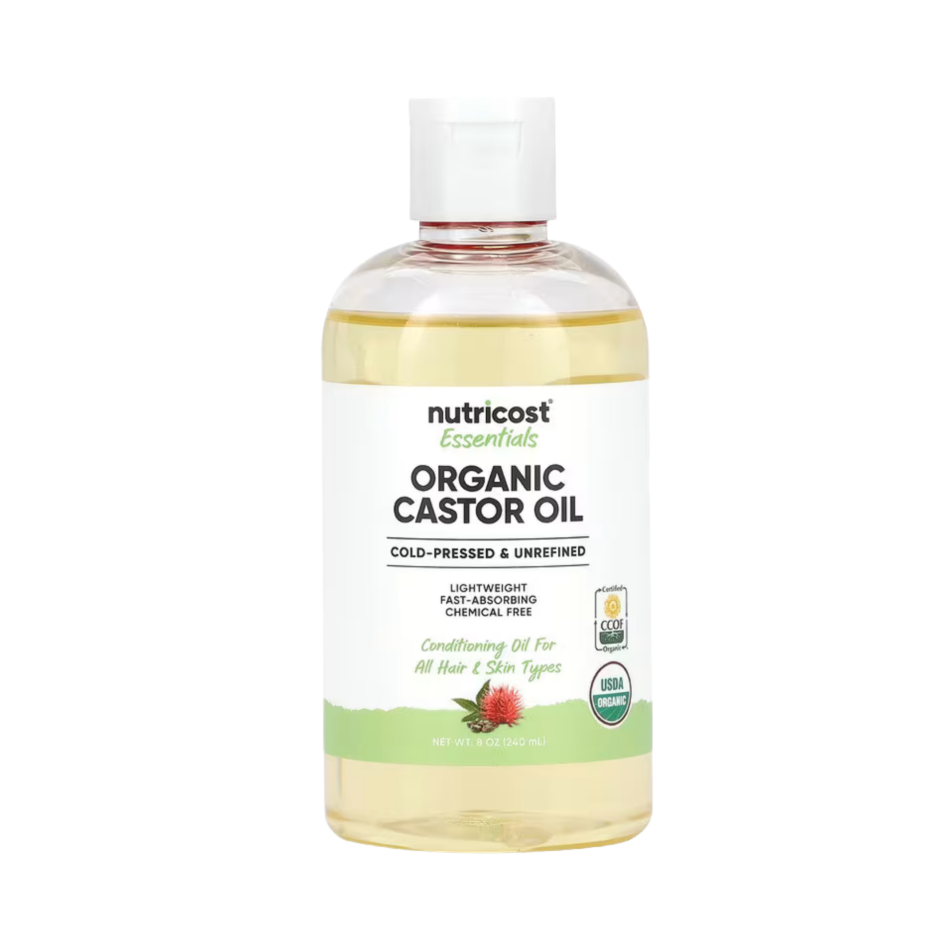 Nutricost, Essentials, Organic Castor Oil, 8 oz, 240 ml front packaging view