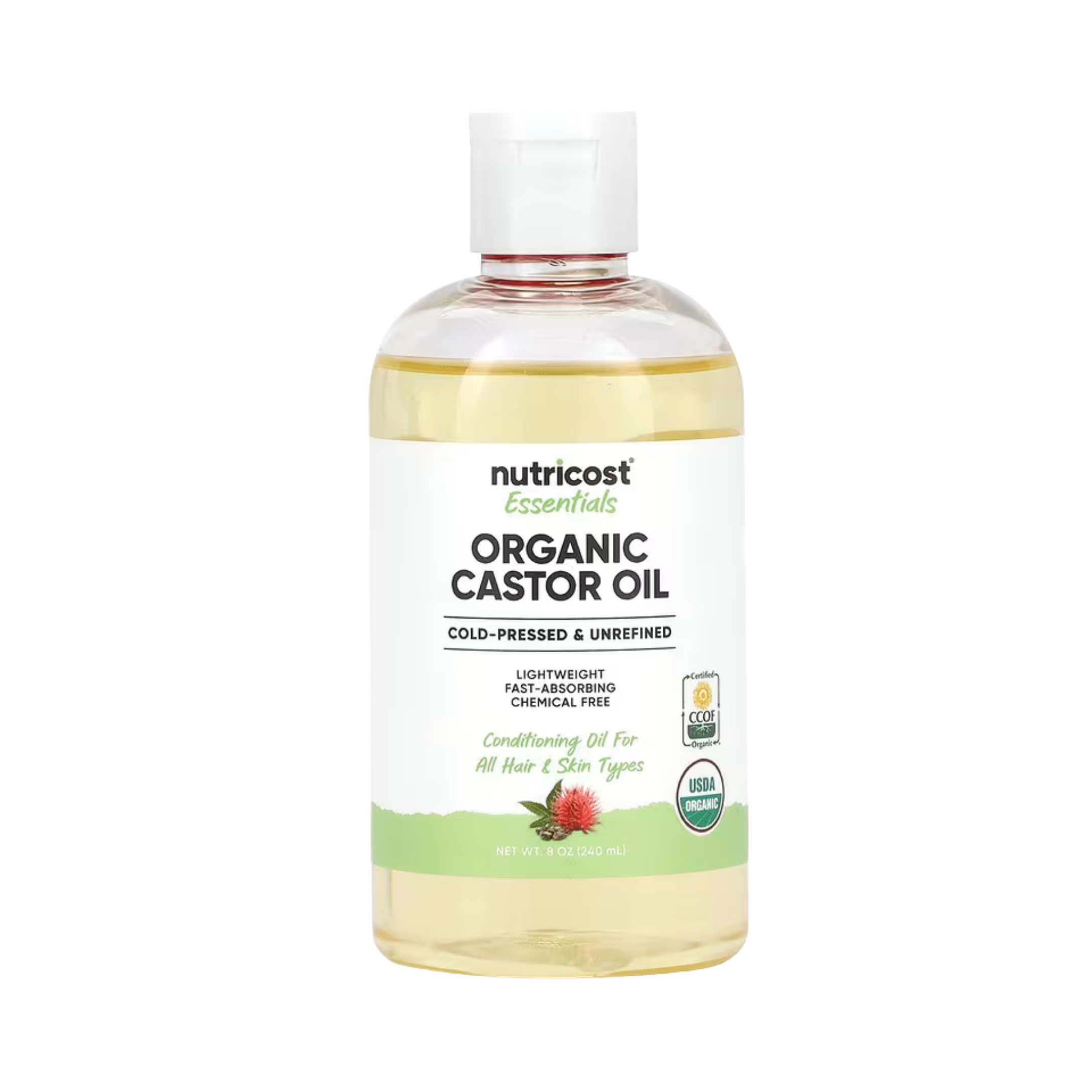 Nutricost, Essentials, Organic Castor Oil, 8 oz, 240 ml front packaging view