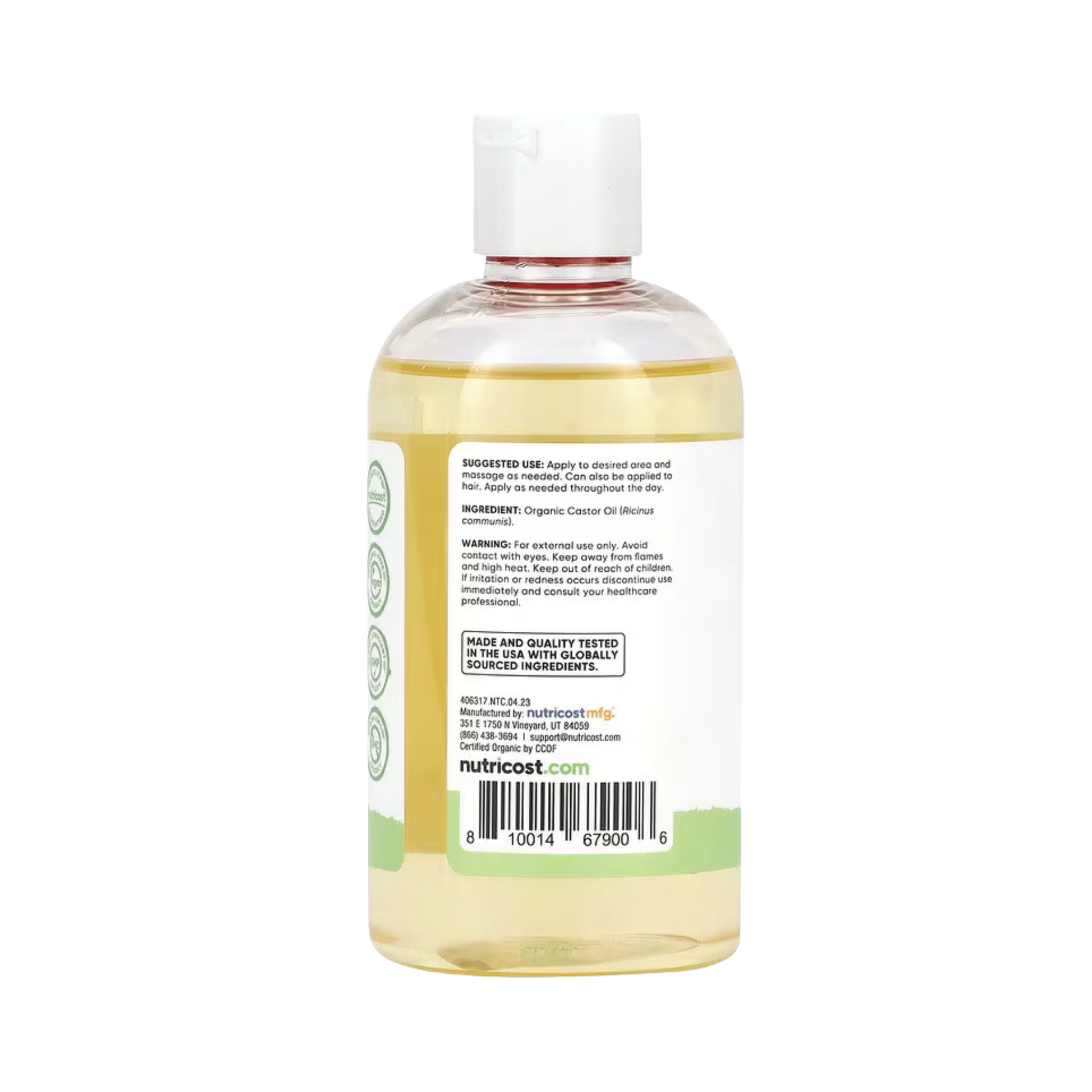Nutricost, Essentials, Organic Castor Oil, 8 oz, 240 ml back packaging view