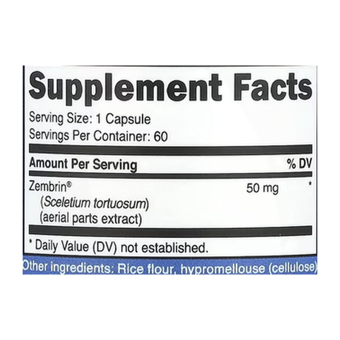 Nutricost, Sceletium Tortuosum, 50 mg , 60 Capsules supplement facts label showing ingredients, vitamins, minerals, and serving information