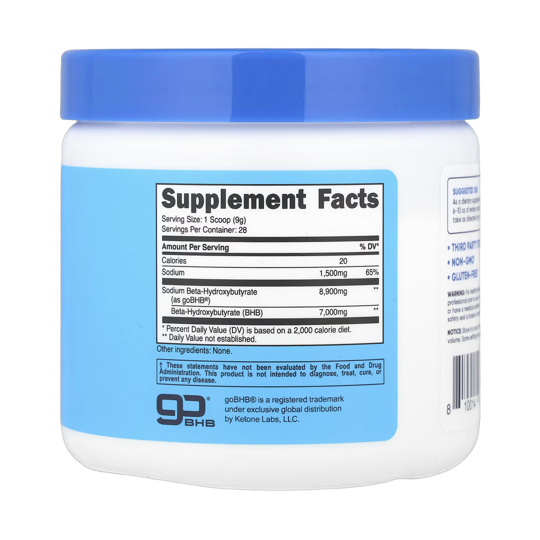 Nutricost, Sodium BHB, goBHB, Unflavored, 8.9 oz, 250 g back packaging view