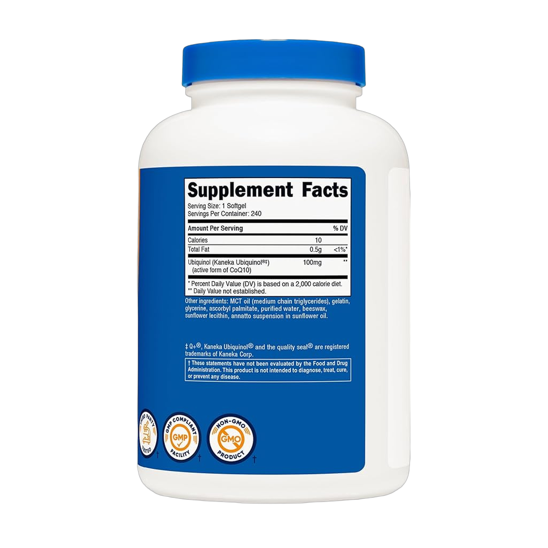 Nutricost, Ubiquinol, 100 mg, 240 Softgels back packaging view