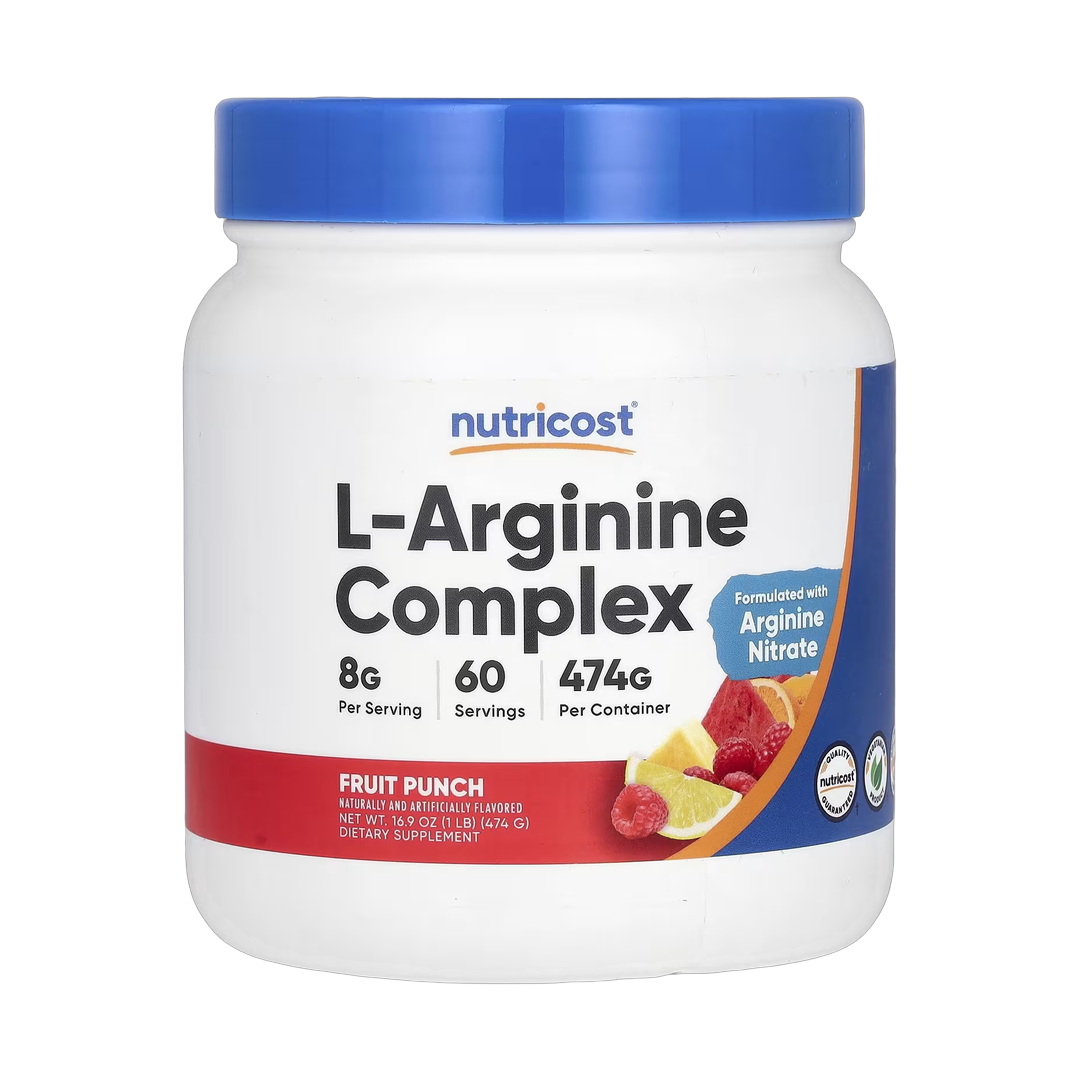Nutricost, L-Arginine Complex, Fruit Punch, 16.9 oz, 474 g front packaging view