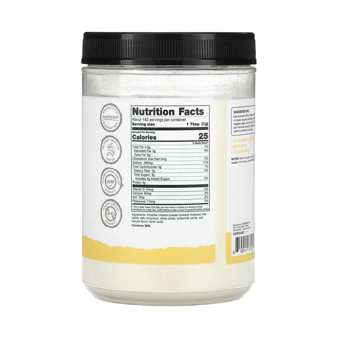 Nutricost, Pantry, White Cheddar Cheese Powder, 40.5 oz, 1,134 g back packaging view
