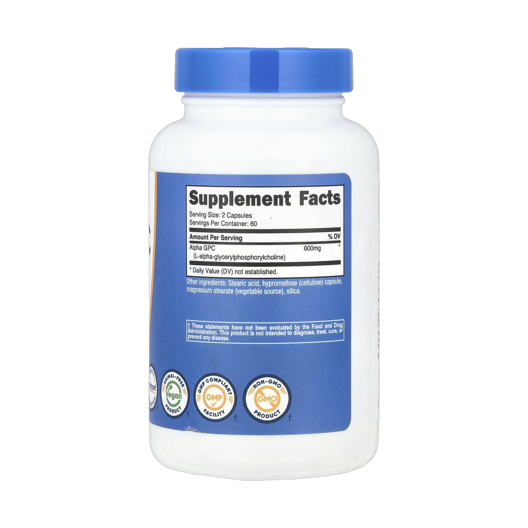 Nutricost, Alpha GPC, 120 Capsules back packaging view
