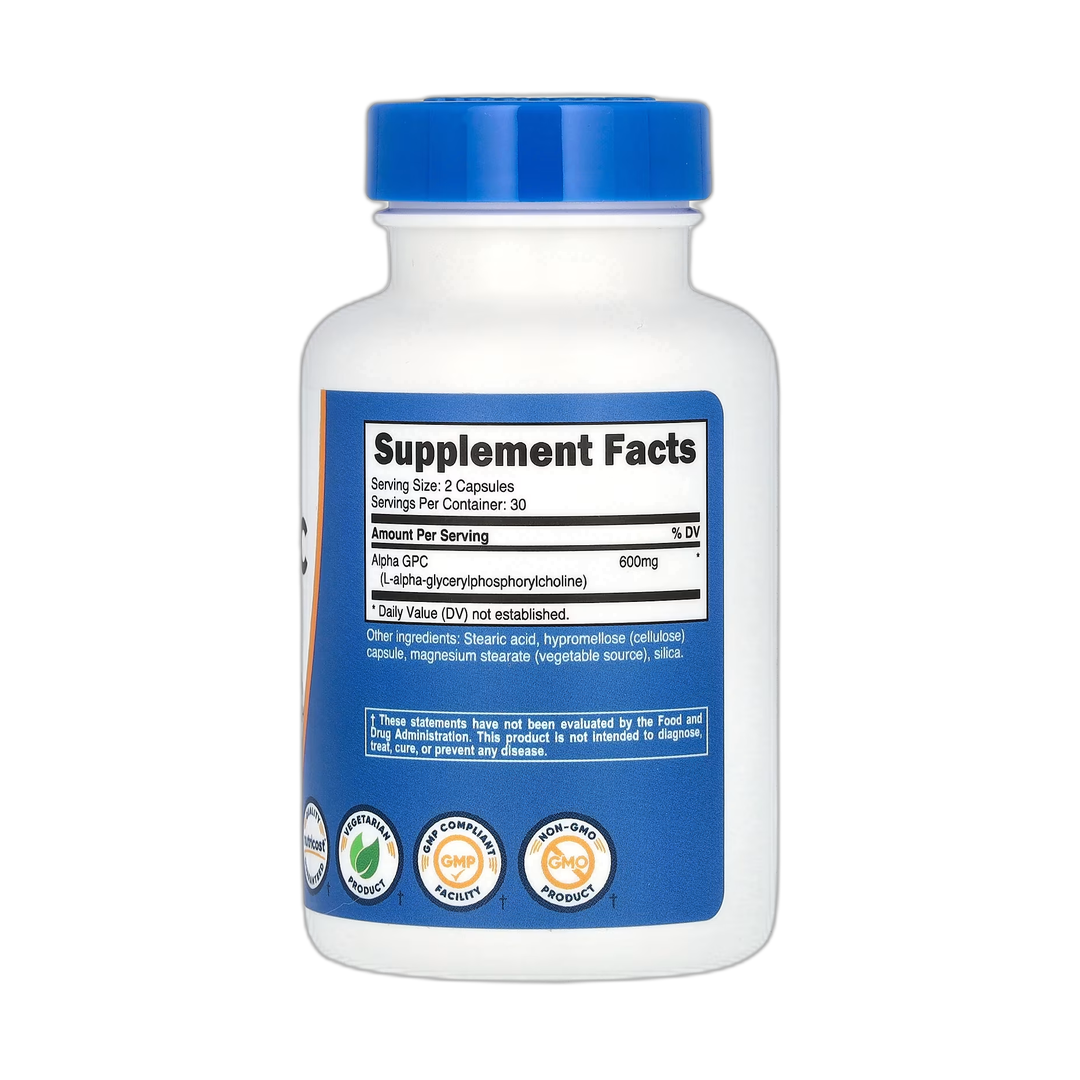 Nutricost, Alpha GPC, 60 Capsules back packaging view