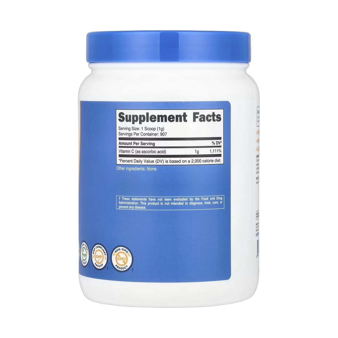 Nutricost, Vitamin C, Unflavored, 32.4 oz, 907 g back packaging view