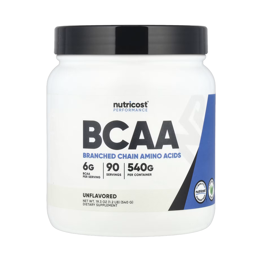 Nutricost, Performance, BCAA, Unflavored, 1.2 lb, 540 g front packaging view