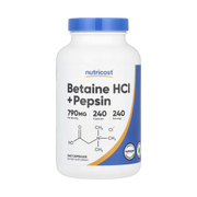 Nutricost, Betaine HCl + Pepsin, 240 Capsules front packaging view
