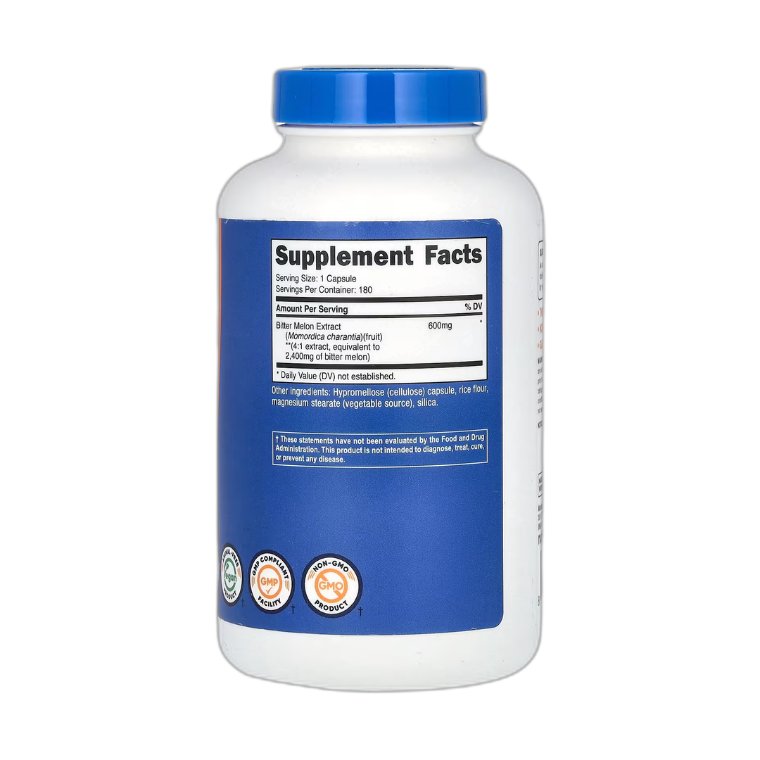 Nutricost, Bitter Melon, 2,400 mg, 180 Capsules back packaging view