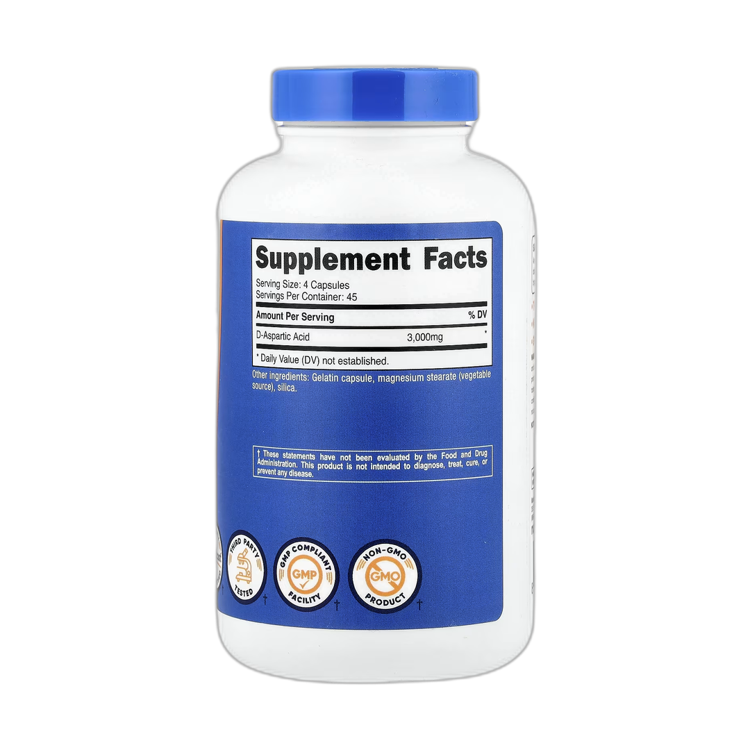 Nutricost, D-Aspartic Acid , 180 Capsules back packaging view