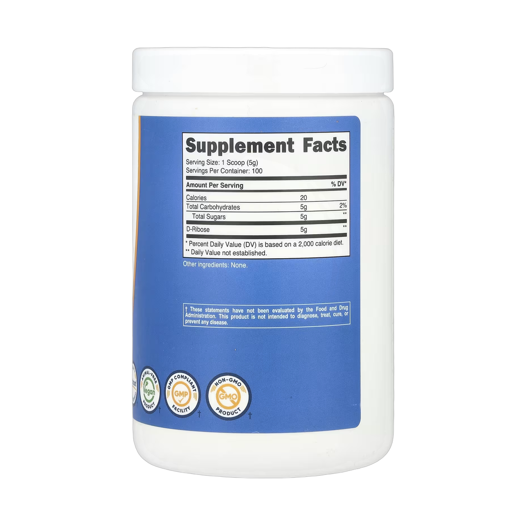 Nutricost, D-Ribose, Unflavored, 17.9 oz, 500 g back packaging view