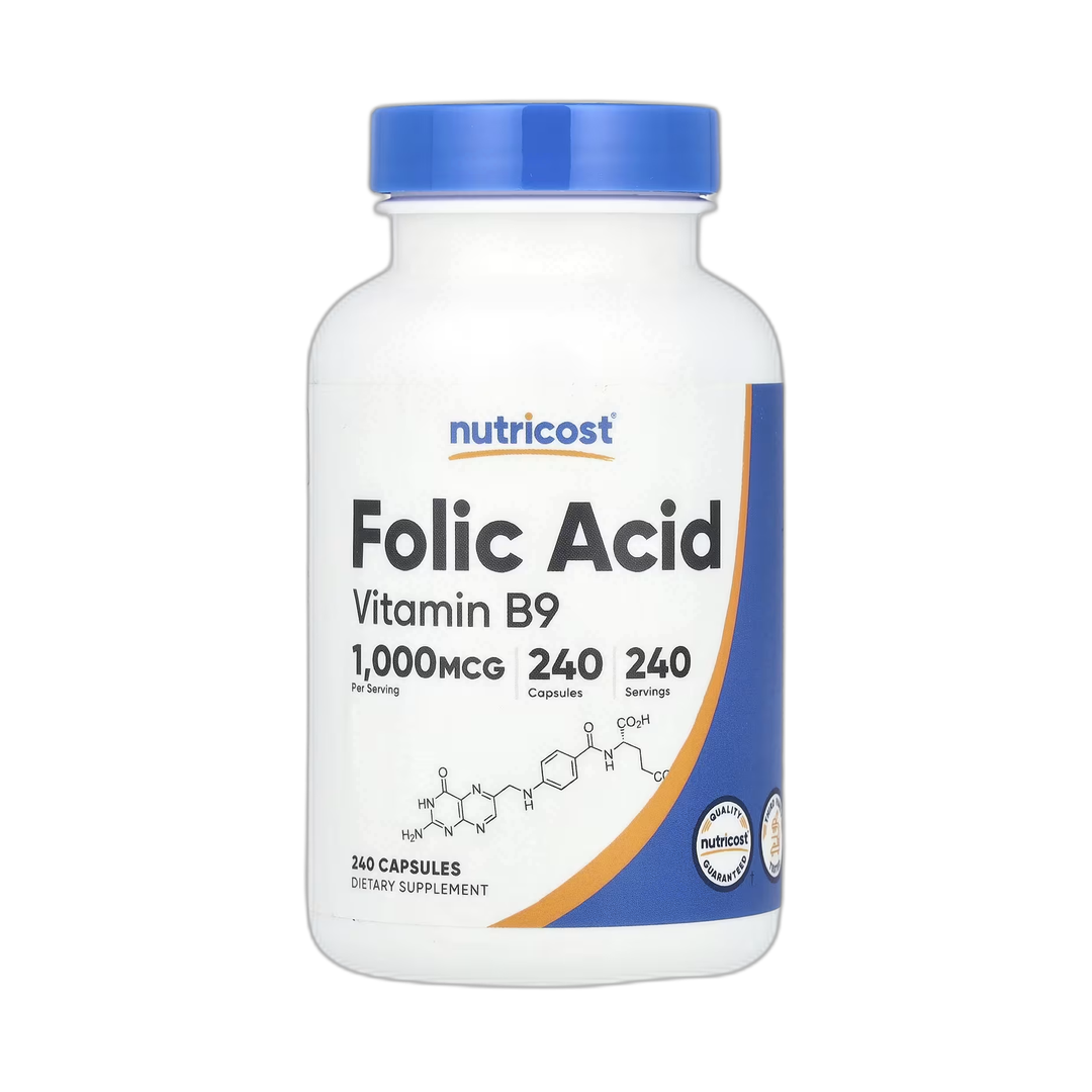 Nutricost, Folic Acid, 1,000 mcg, 240 Capsules front packaging view