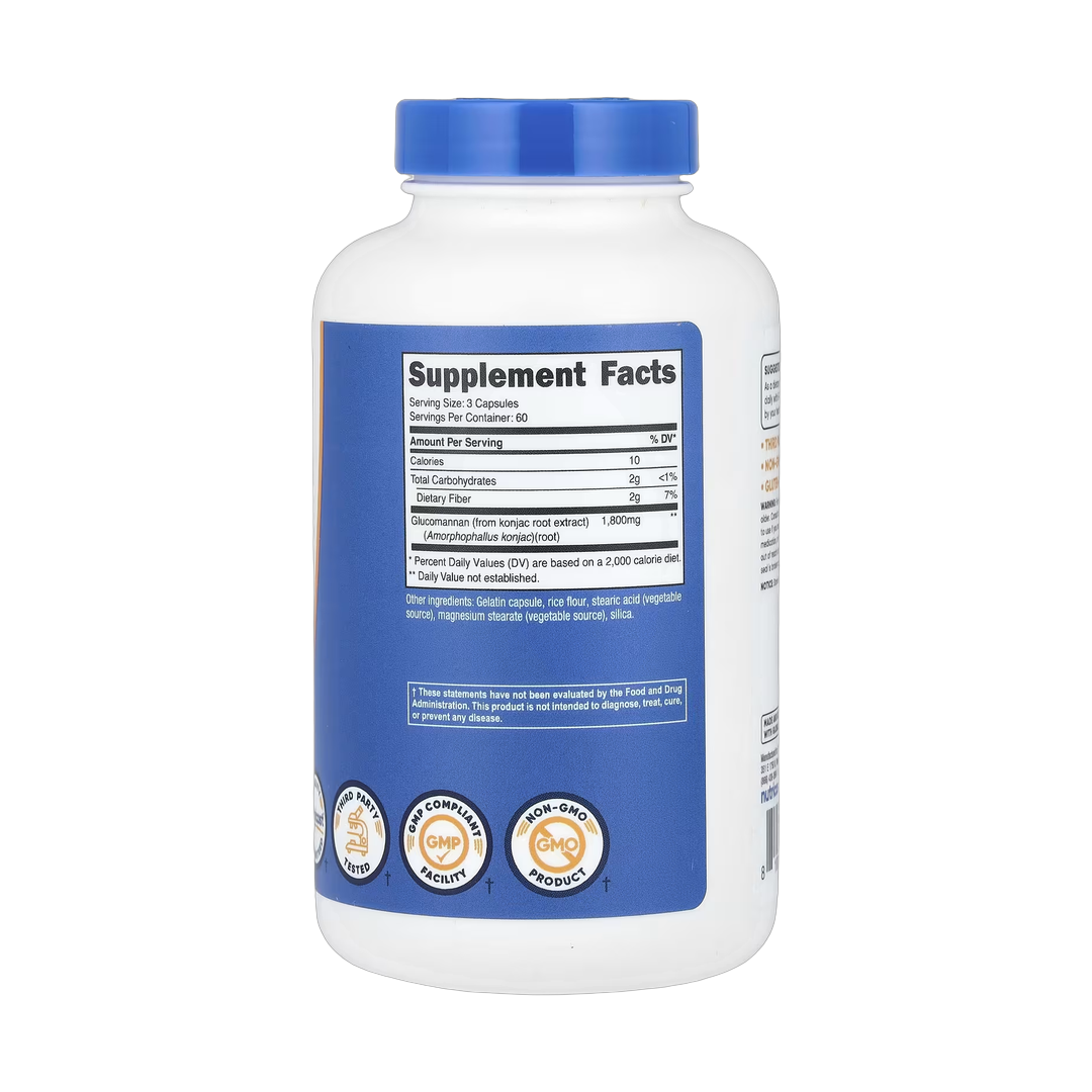 Nutricost, Glucomannan Konjac Root Extract, 180 Capsules back packaging view