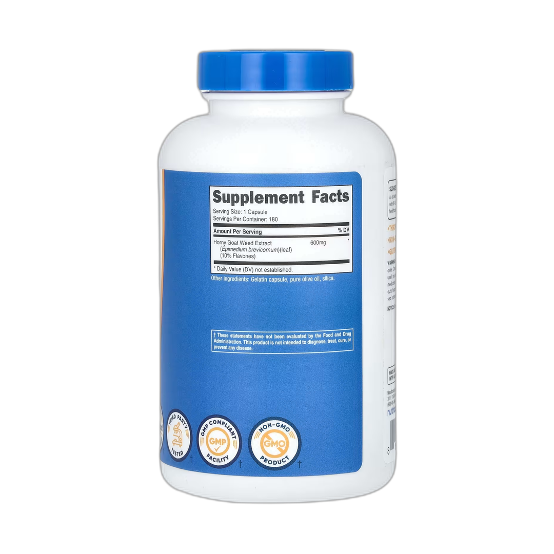 Nutricost, Horny Goat Weed , 600 mg , 180 Capsules back packaging view