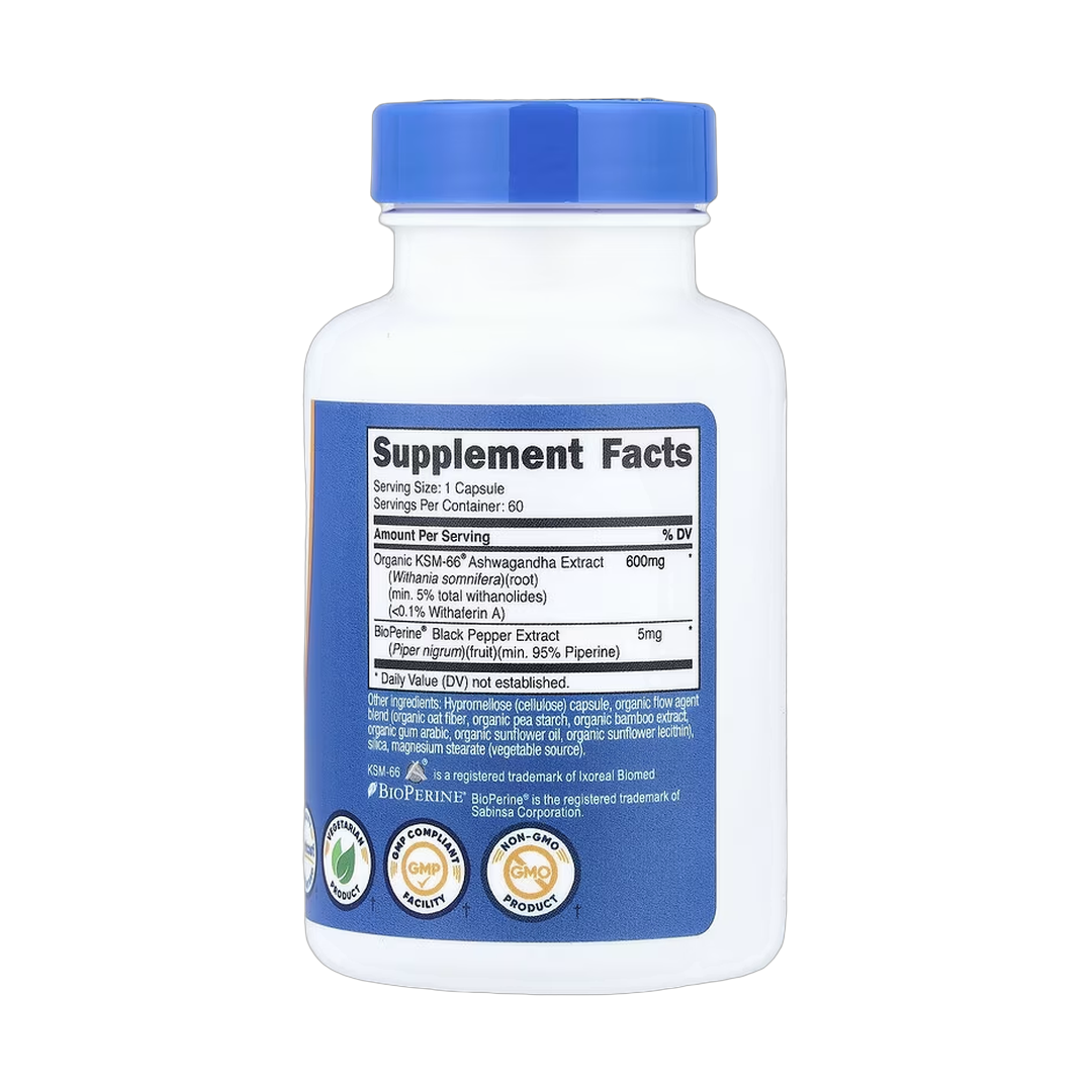 Nutricost, KSM-66, Ashwagandha Root Extract, 60 Capsules back packaging view