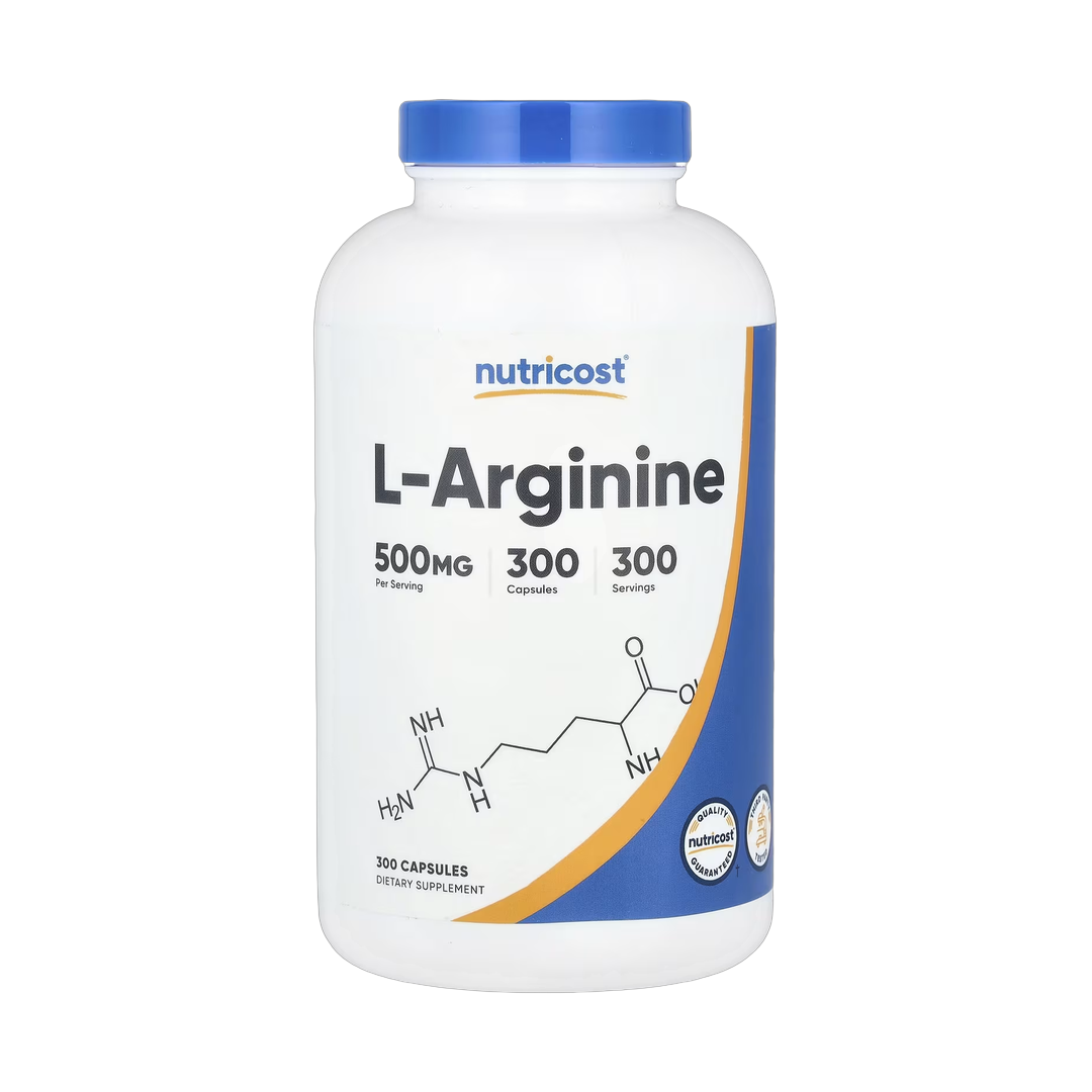 Nutricost, L-Arginine, 500 mg, 300 Capsules front packaging view