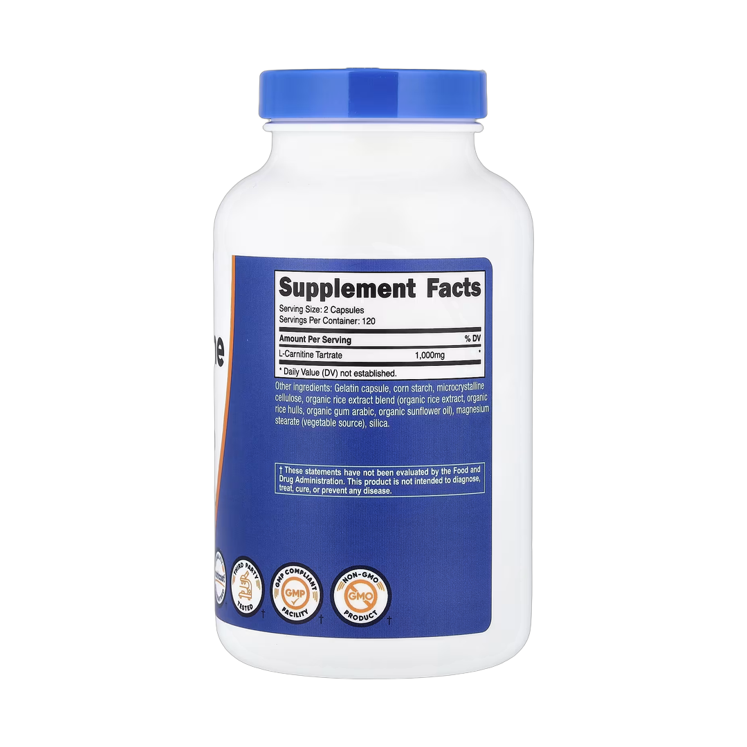 Nutricost, L-Carnitine Tartrate, 240 Capsules back packaging view