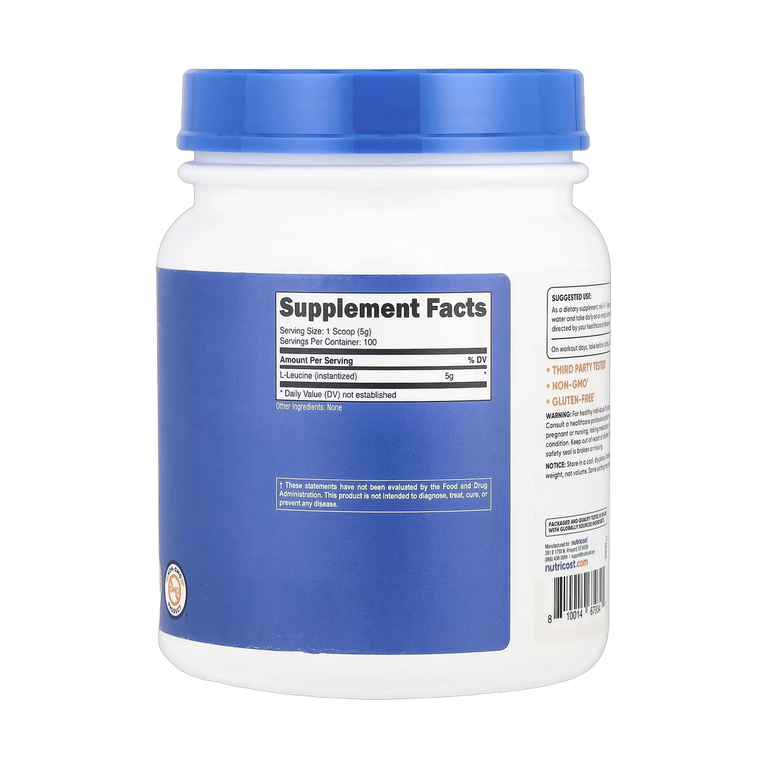 Nutricost, L-Leucine, Unflavored, 17.9 oz, 500 g back packaging view