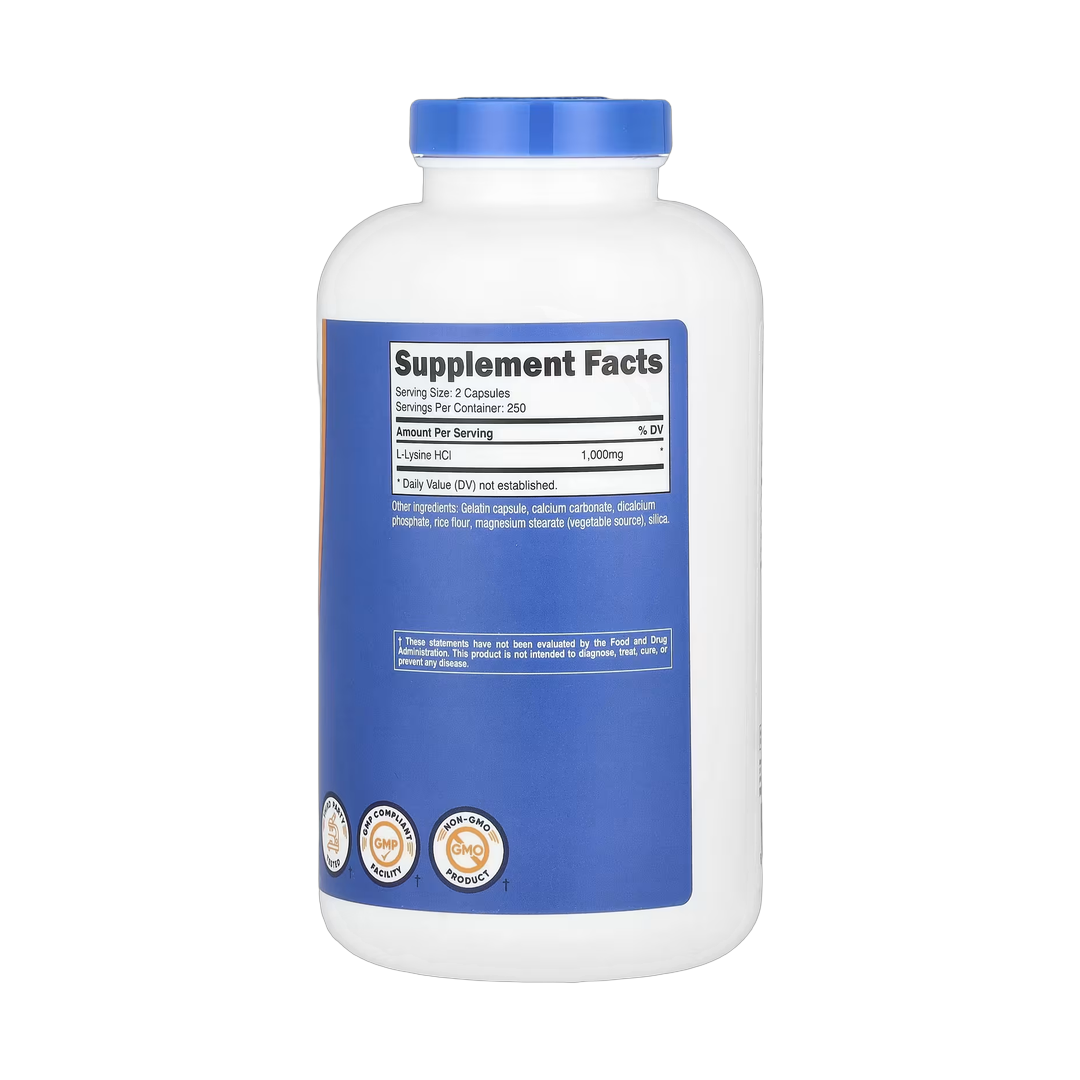 Nutricost, L-Lysine, 500 Capsules back packaging view